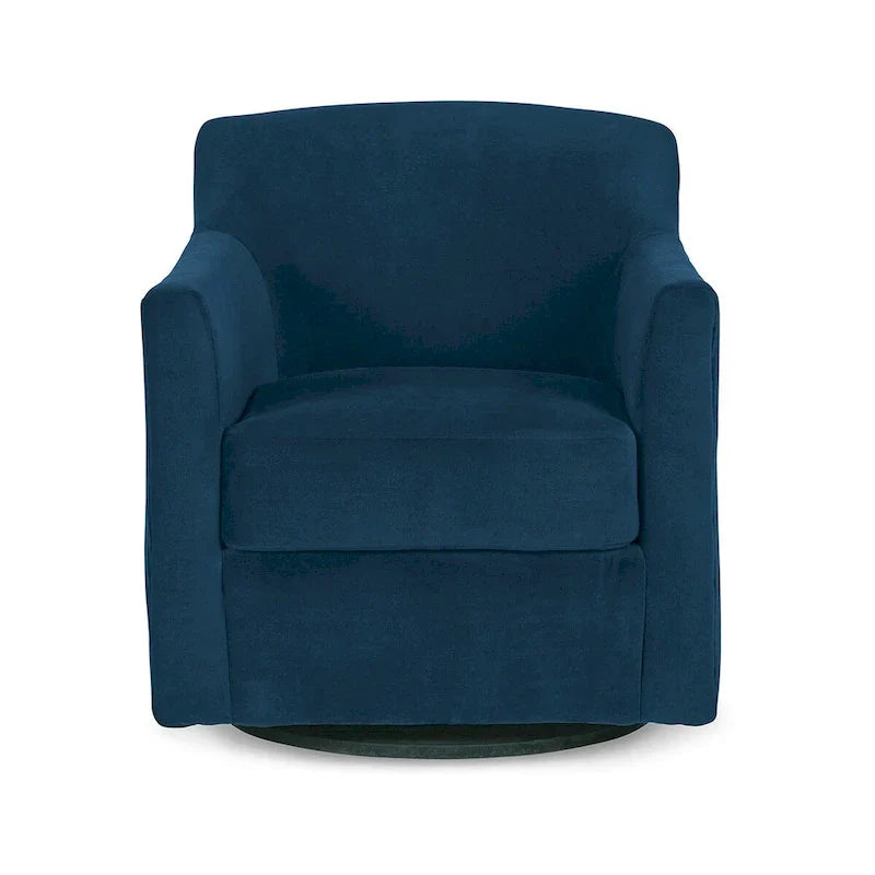 Leena Blue Velvet Swivel Accent Chair with Shelter Style Arms and Black Wood Base