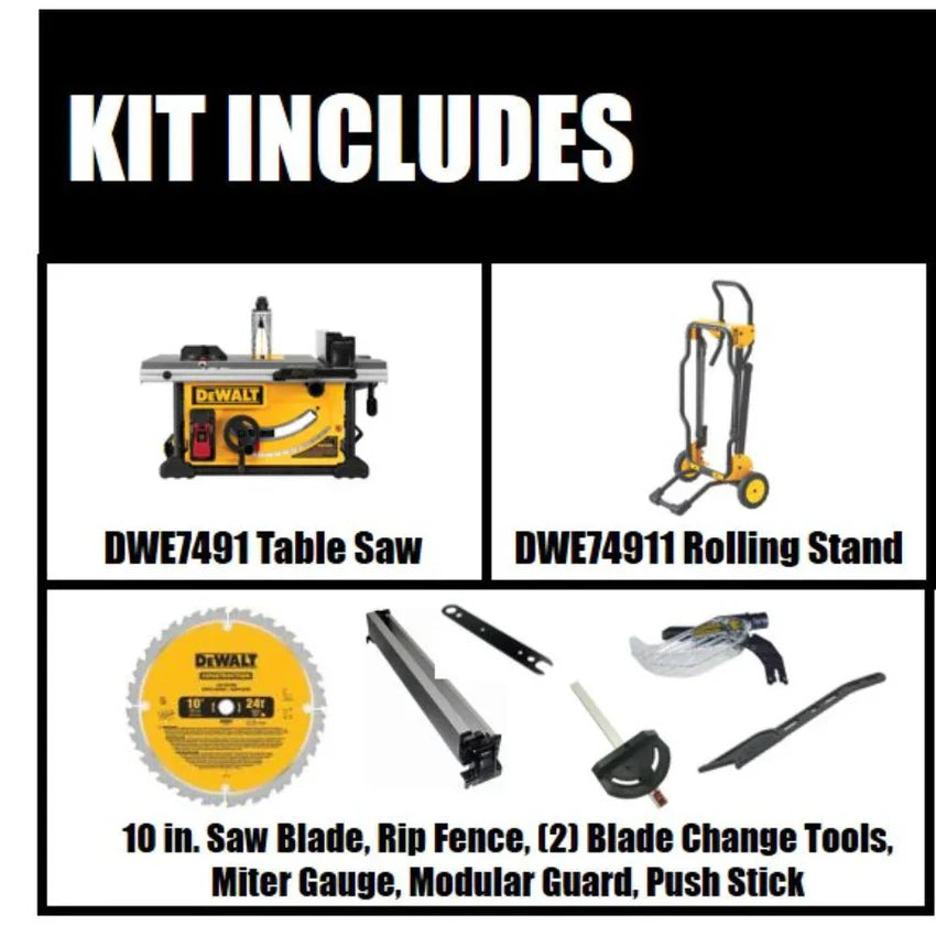 15 Amp Corded 10 in. Job Site Table Saw with Rolling Stand DWE7491RS