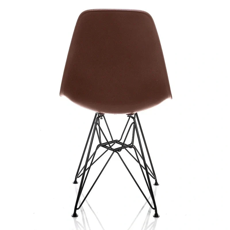 Mid-Century Modern DSR Dining Accent Side Chair with Brown Wood Grain Finish and Black Eiffel Steel Legs - Nature Series