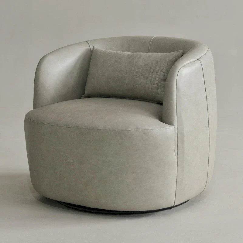 KINWELL Contemporary Genuine Leather Swivel Armchair with Cushion