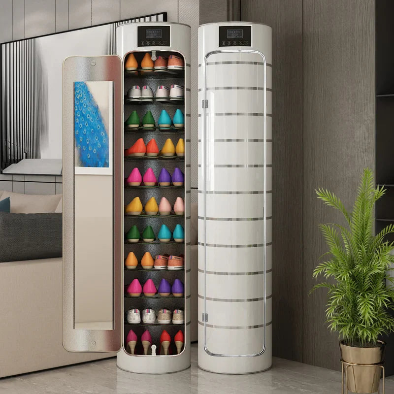 Large-capacity multi-layer rotating disinfection shoe cabinet [with mirror + deodorizer]