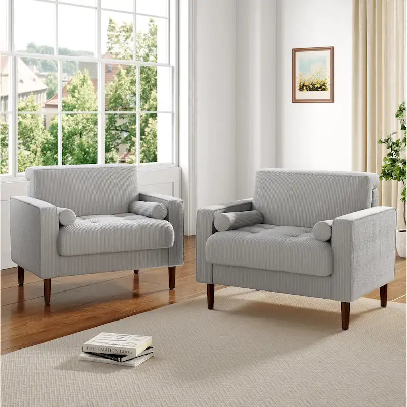Set of 2 Modern Wide Armchairs in Corduroy - Accent Chairs