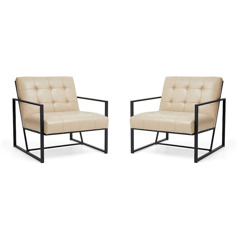 Glitzhome Set of 2 Mid-Century Tufted Accent Chairs in 29.25W PU Leather