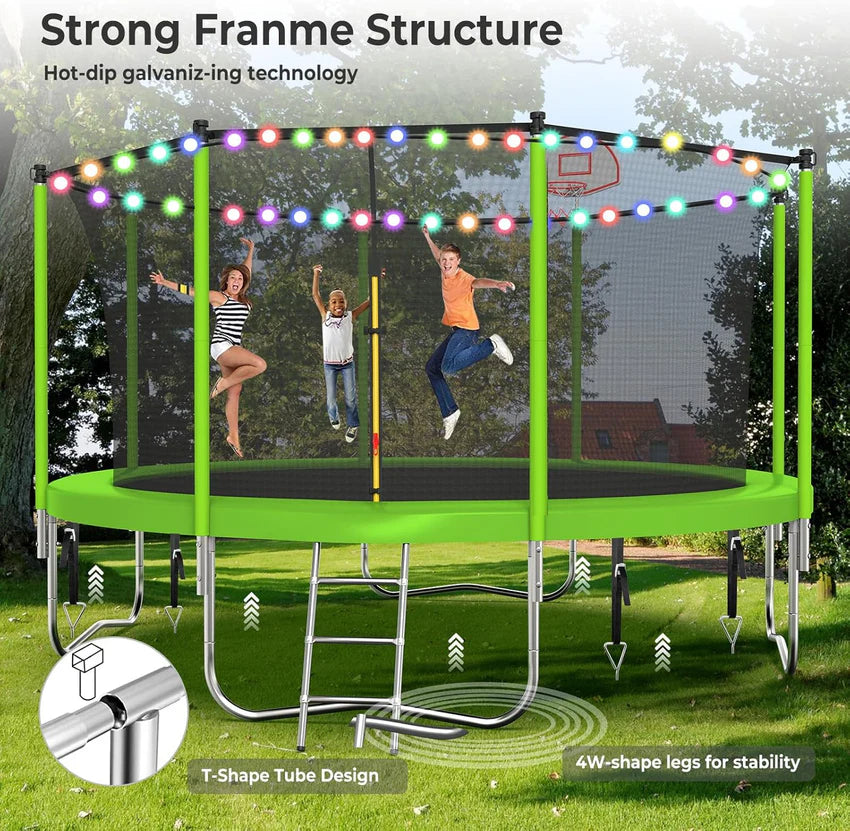 Upgraded 16Ft Trampoline with Basketball Hoop & Net