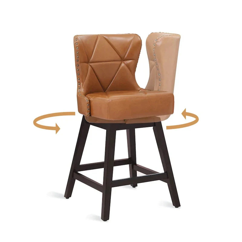 LUE BONA Set of 4 Mid-Century Modern 26-Inch Swivel Counter Stools with Faux Leather and Fabric Upholstery for Kitchen Island