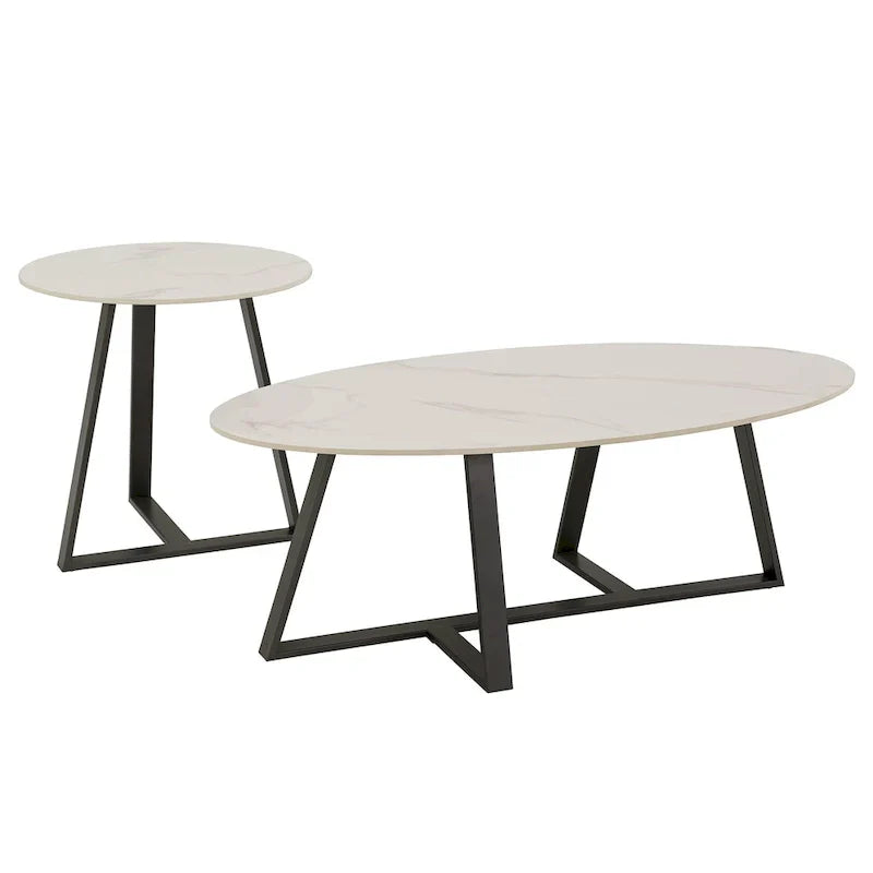 iNSPIRE Q Modern Jurmala Glossy Sintered Stone Tables with Grey Metal Base