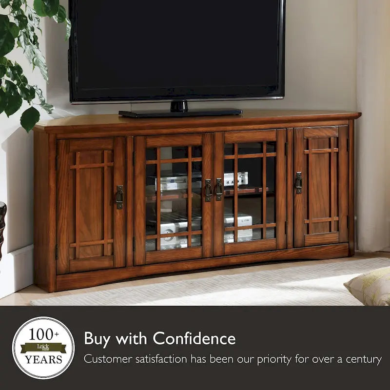 Leick Home Mission Oak Solid Wood Corner TV Stand with Four Doors