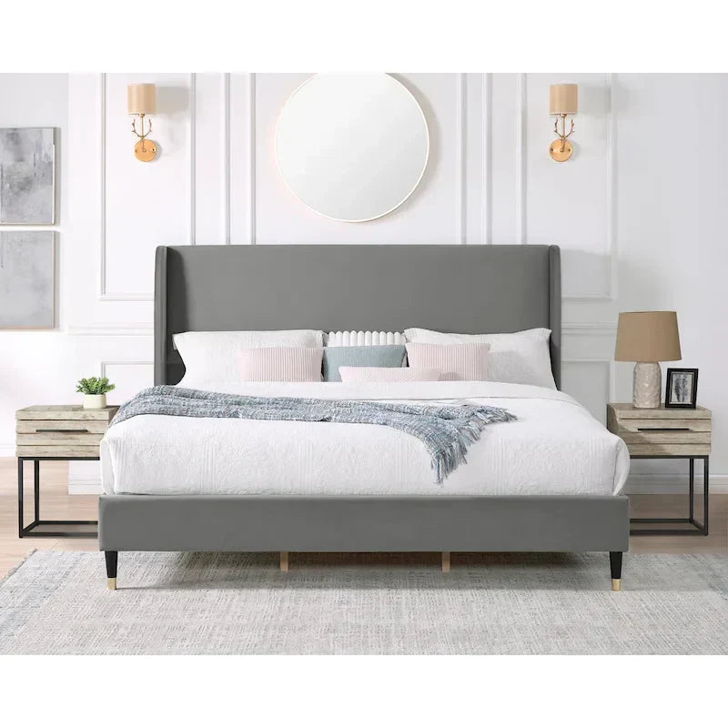Roundhill Furniture Rozitta Upholstered Wingback Bed with Platform Design