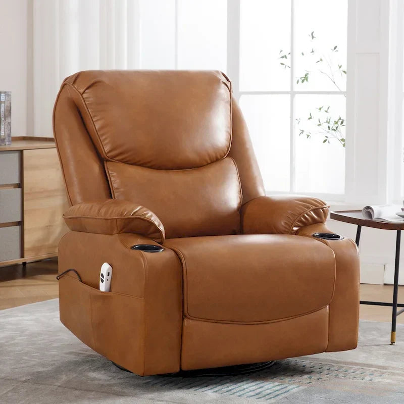 HOMYKA 34.2-Inch Wide Faux Leather Swivel Rocking Power Recliner Chair with USB Charging Port