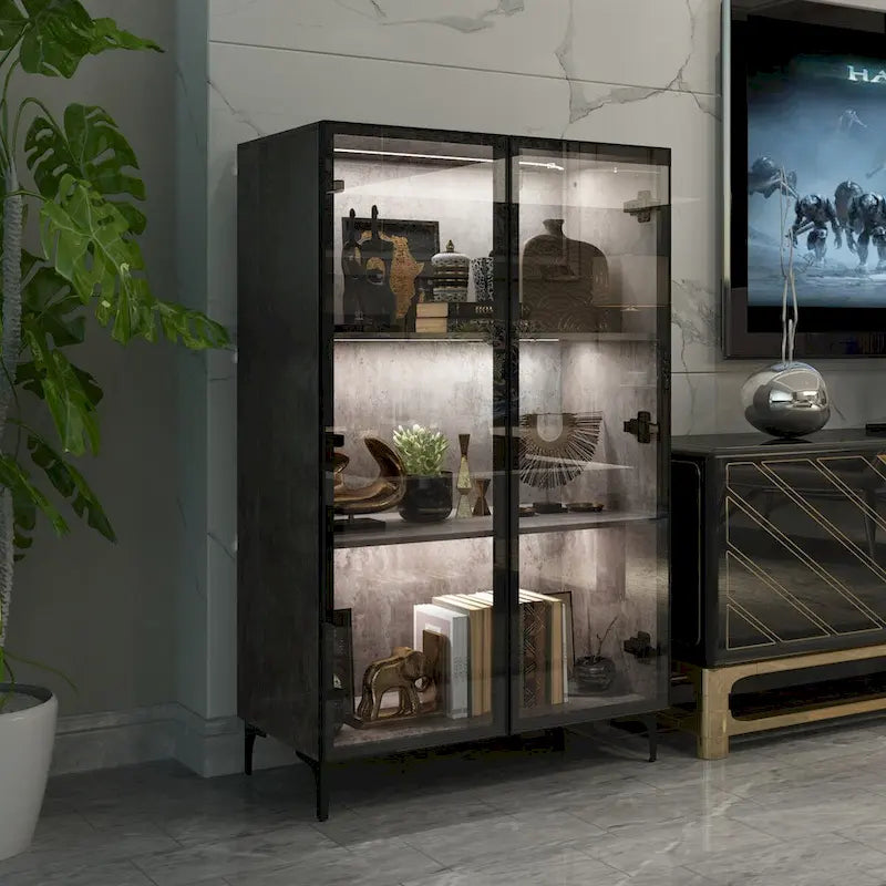 Glass-Door Display Storage Cabinet with LED Lighting