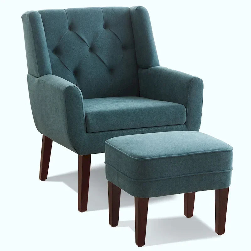 HUIMO Fabric Accent Chair and Ottoman Set - Available in Grey, Beige, Blue, and Dark Teal