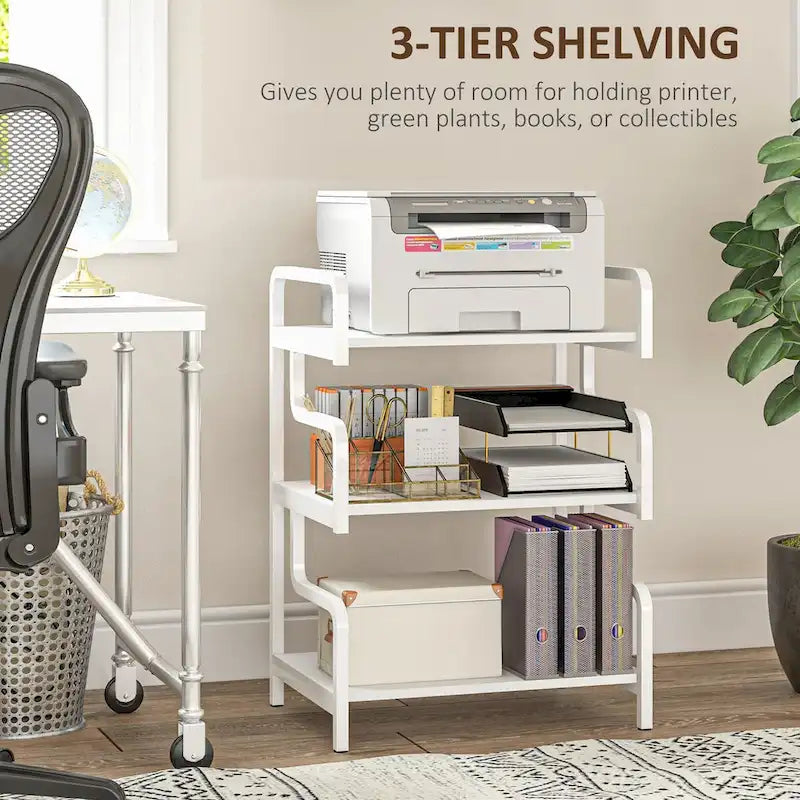 HOMCOM Industrial 3-Tier Printer Stand with Storage - Versatile Metal Rack for Home Office