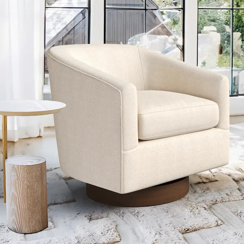 LUE BONA Contemporary Upholstered Wooden Barrel Swivel Accent Chair for Living Room