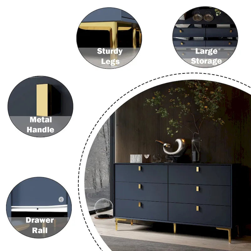 Mid-Century 6-Drawer Storage Dresser Chest Sideboard