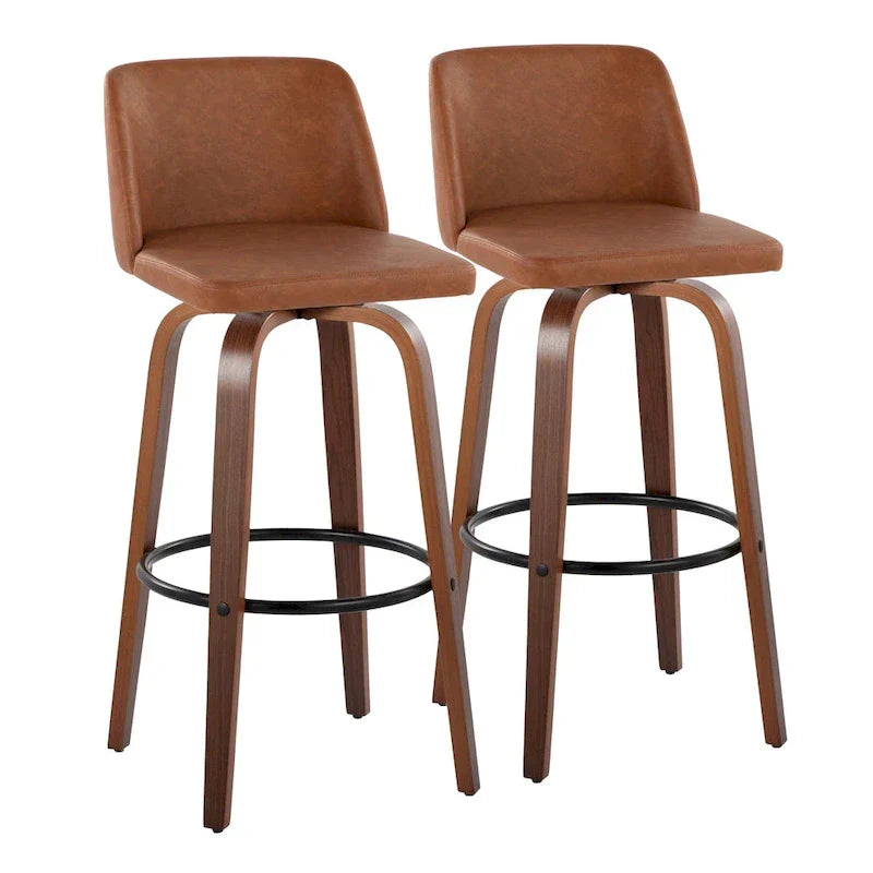 Set of 2 Carson Carrington Vallberga 30-Inch Fixed-Height Bar Stools with Walnut Wood Base