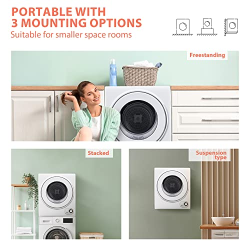 Euhomy Compact 850W Portable Clothes Dryer, 1.5 cu.ft, Quiet, Multi-Setting, Wall-Mountable, Ideal for Small Spaces