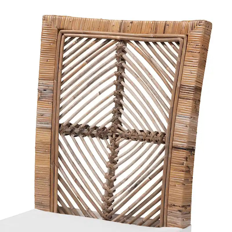 Laluna Contemporary Bohemian Rattan and Mahogany Dining Chair with Cushion