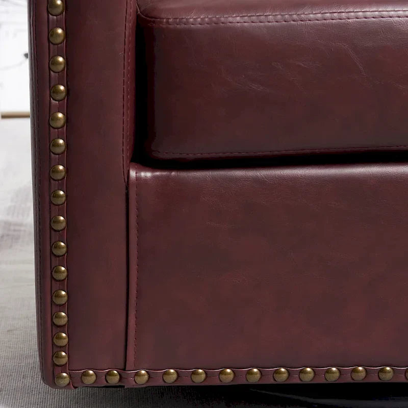 KINWELL 29 Wide Tufted PU Leather Swivel Barrel Chair