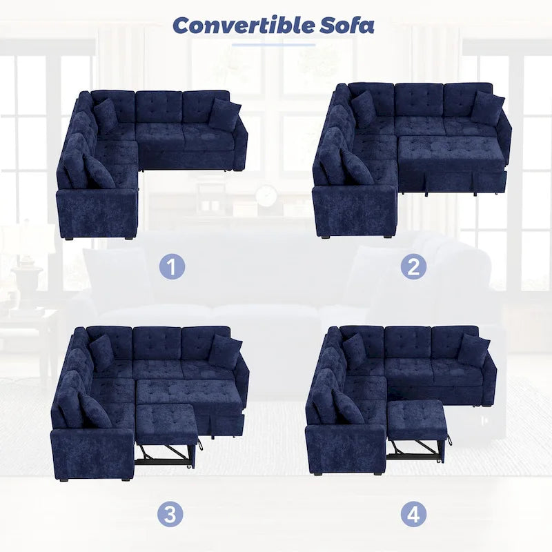 L-Shaped Pull-Out Sleeper Sofa with Wheels, USB Charging Ports, and Power Outlets