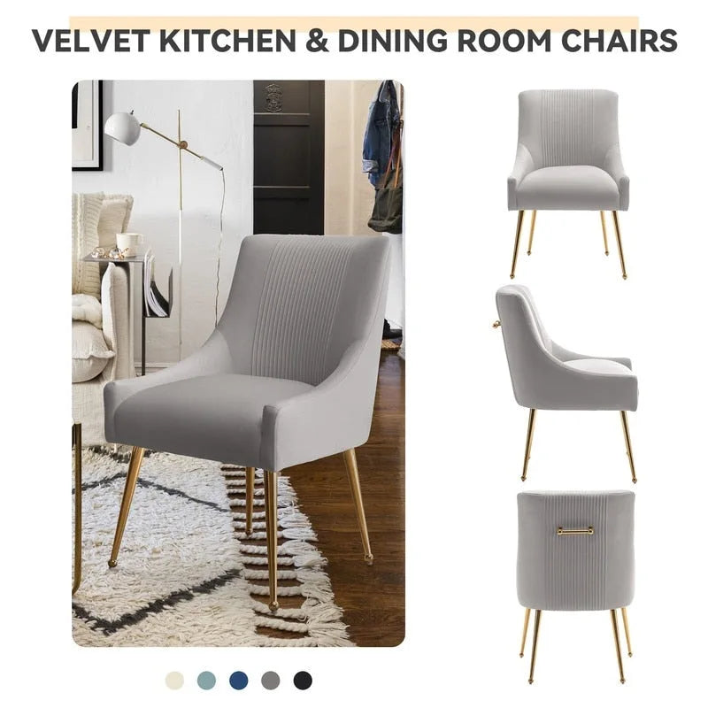 SEYNAR Set of 6 Modern Glam Boucle Velvet Dining or Vanity Chairs with Rear Handle