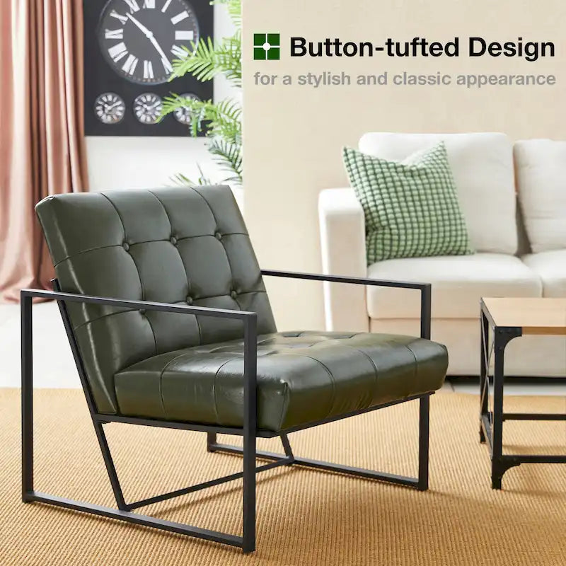 Glitzhome Set of 2 Mid-Century Tufted Accent Chairs in 29.25W PU Leather