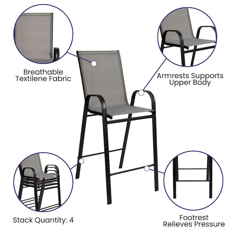 Set of 4 Outdoor Barstools with Flexible Comfort Material - Patio Seating
