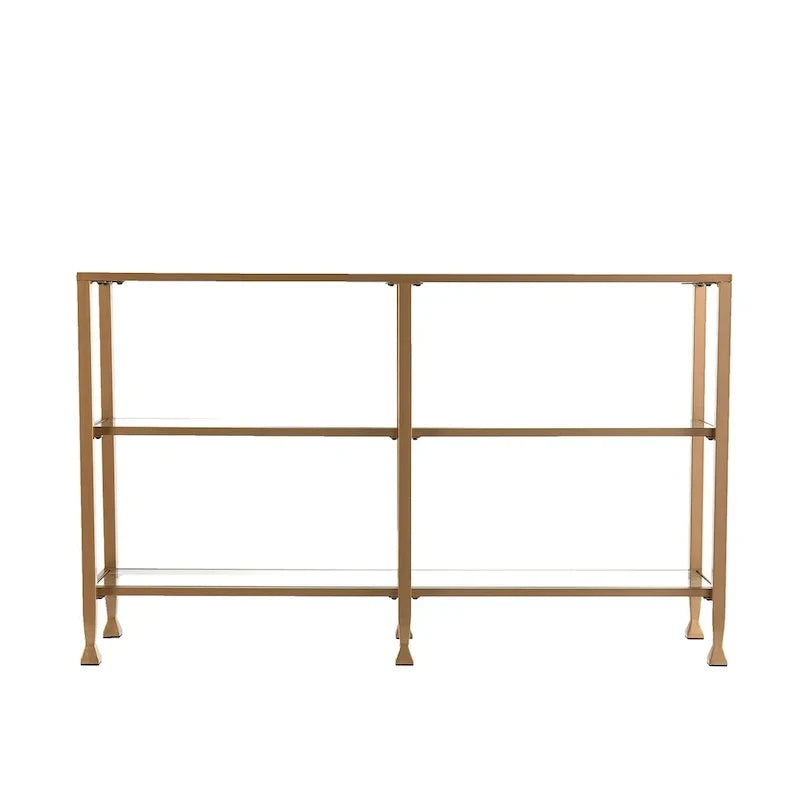Jensen Gold Metal Console Table with Glass Shelves by SEI Furniture - Narrow Design