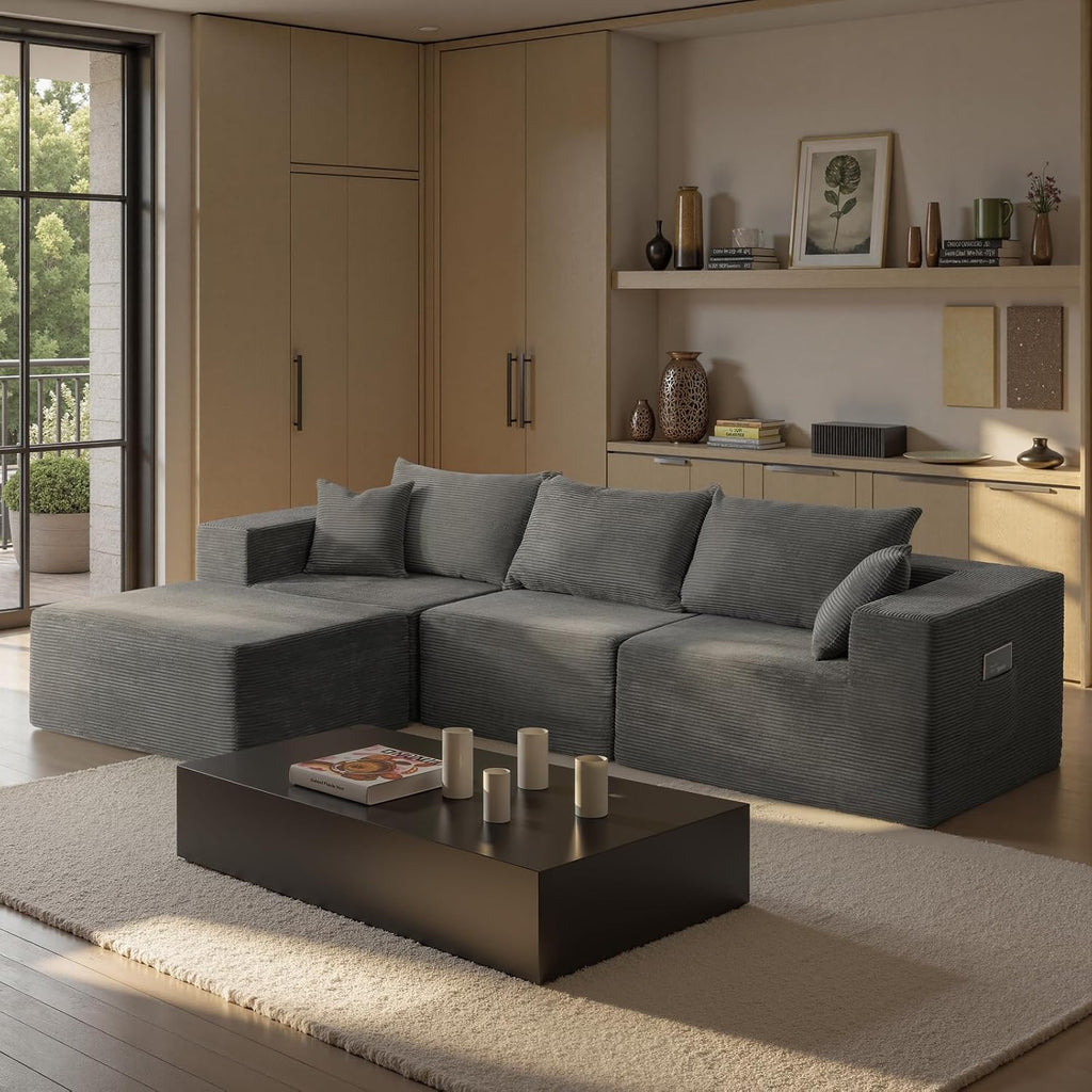 Cloud Sectional Couch with L-Shape Chaise,Modern Modular Sofa with Deep Seat, Upholstered Couches for Living Room Bedroom,No Assembly Required, Beige (Left Facing Chaise)