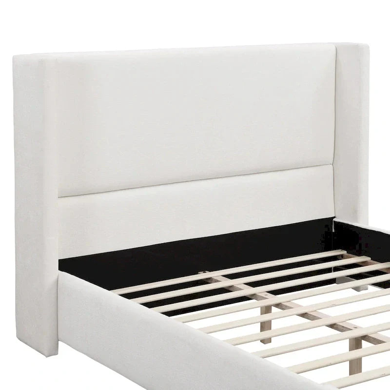 Isabella Queen White Upholstered Bed with Tall Wingback Headboard by Christopher Knight Home