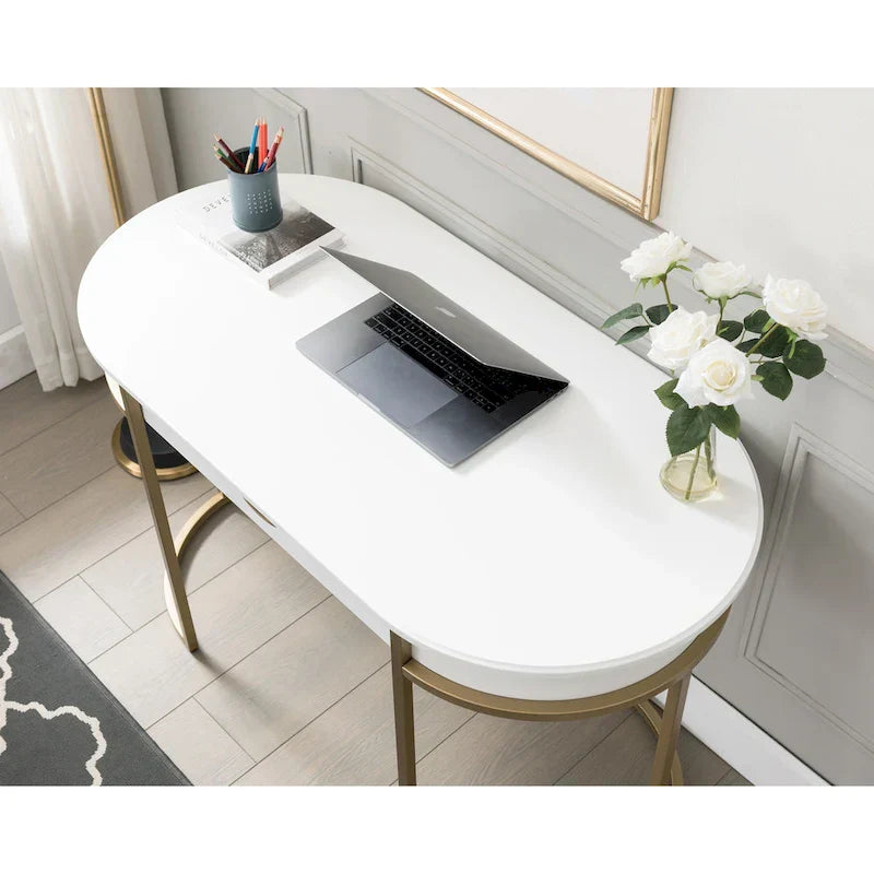 Leick Home Modern Oval Desk with Metal Legs