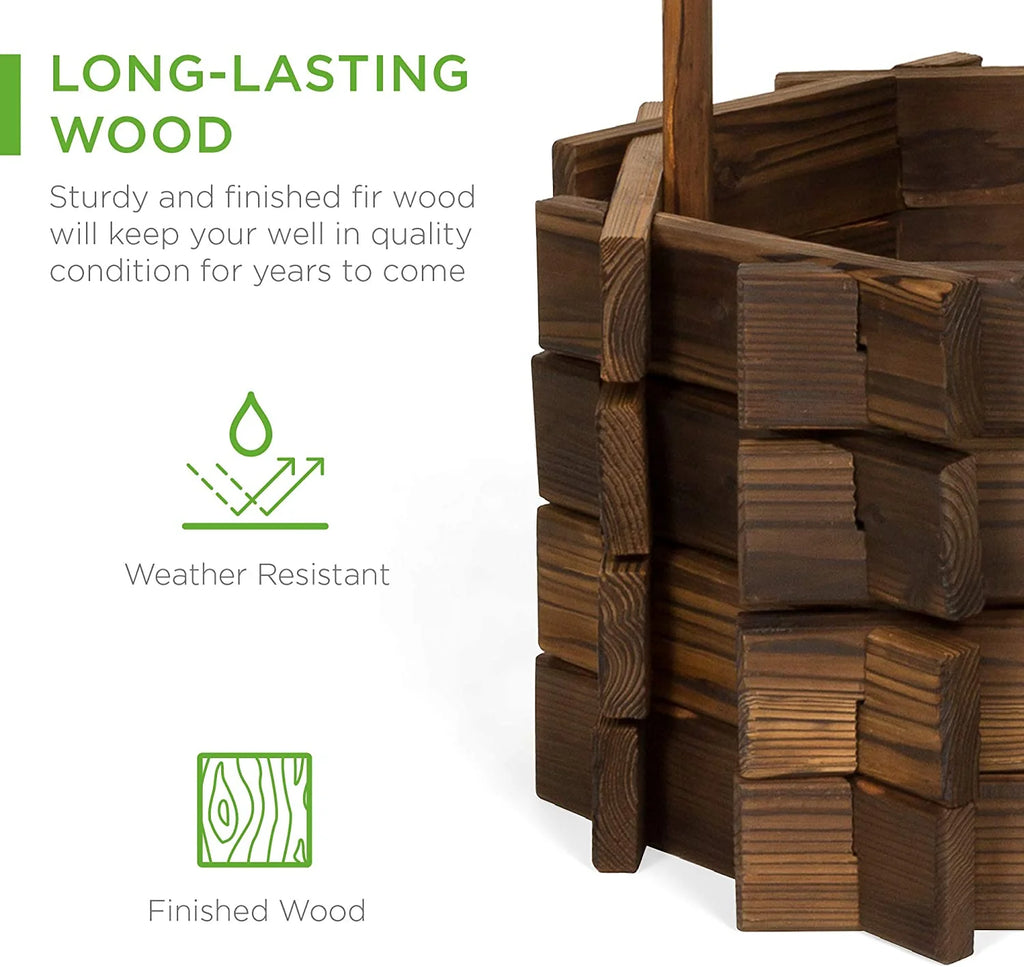 Best Choice Products Rustic Wooden Wishing Well Planter Outdoor Home D茅cor for Patio, Garden, Yard w/Hanging Bucket