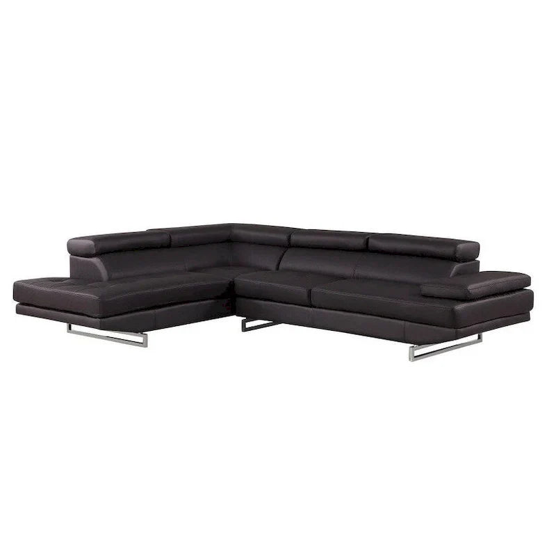 HomeRoots 124" Black Leather L-Shaped Two-Piece Corner Sectional