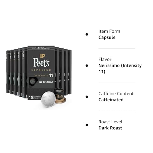 2025 Peet’s Coffee  Dark Roast Espresso Pods  Nerissimo Intensity 11  100 Count (10 Boxes of 10 Espresso Capsules)
