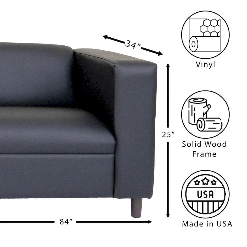 Mid-Century Modern 3-Seater Sofa by Coast to Coast Sofas - Upholstered Faux Leather with Solid Wood Frame
