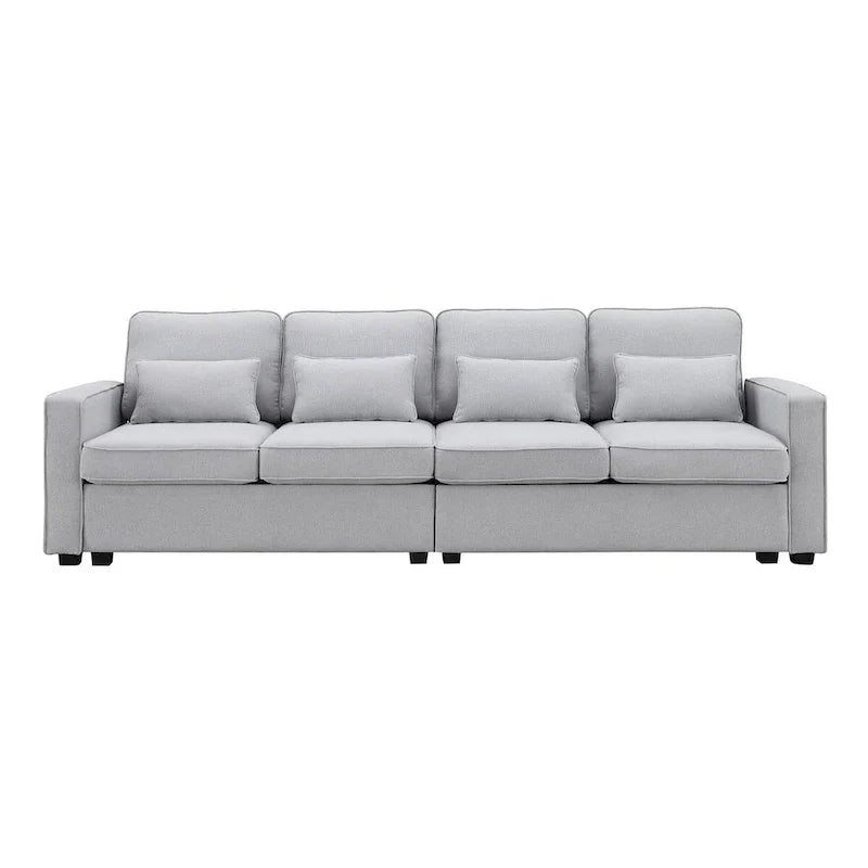 Merax 104 Modern 4-Seater Linen Sofa with Armrest Pockets and 4 Pillows - Minimalist Design
