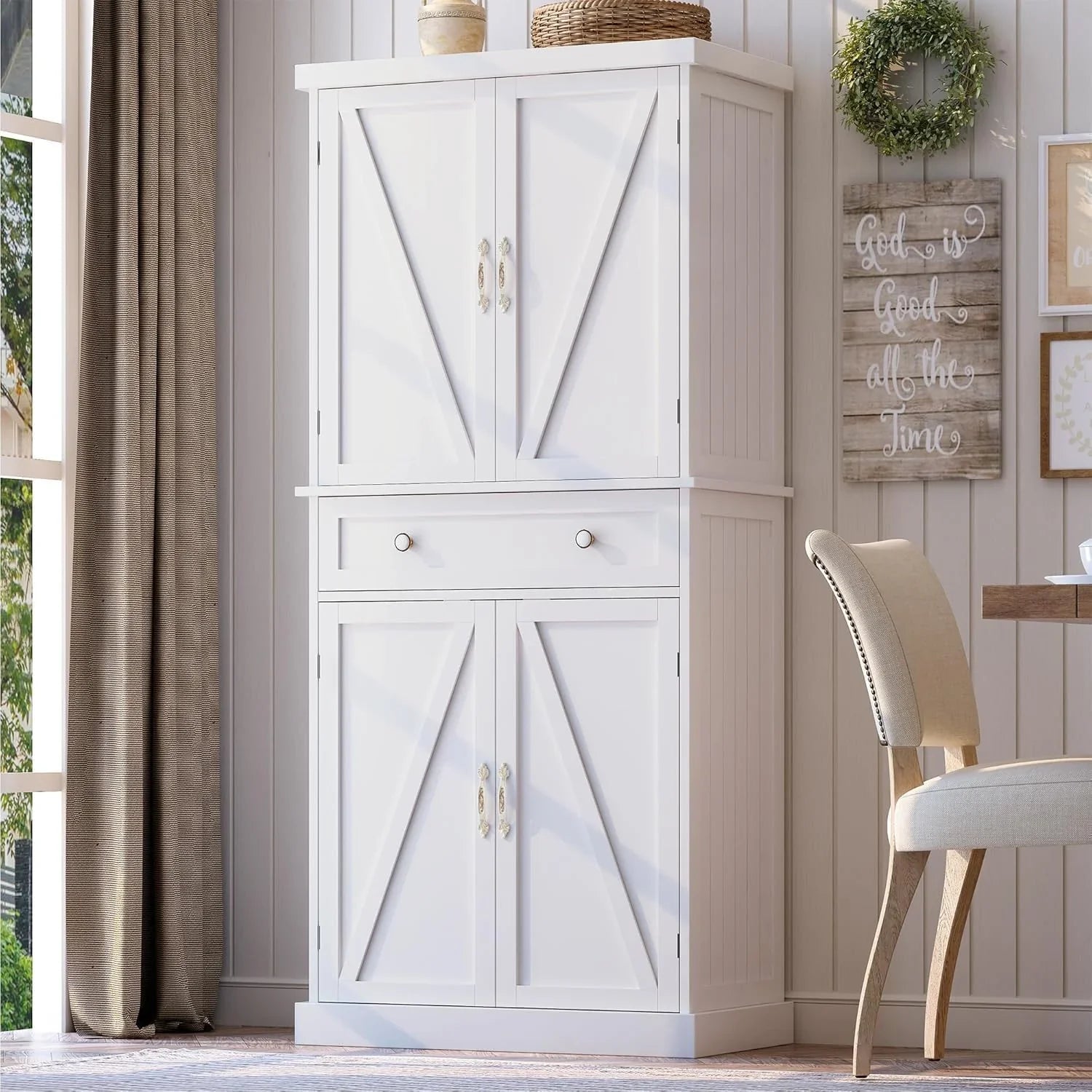 47 Pantry Cabinet, Kitchen Pantry Storage Cabinet with Doors and Adjustable Shelves