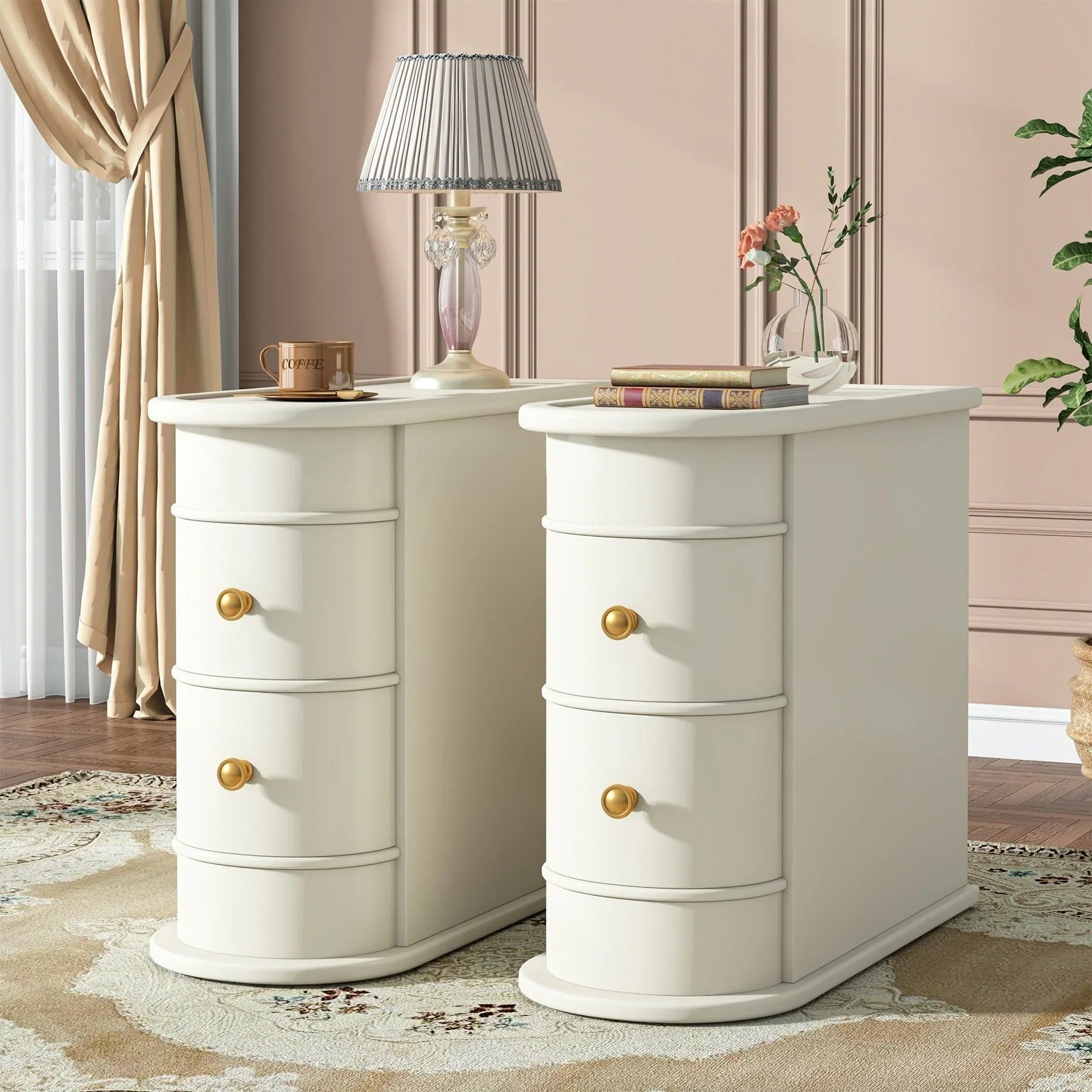 Solid Wood Chairside End Table, Two-Drawer Narrow Side Table Slim