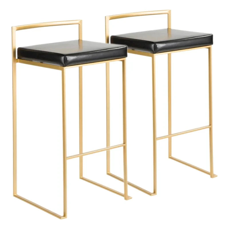 Set of 2 Stackable Gold Bar Stools with Silver Orchid Forest Finish