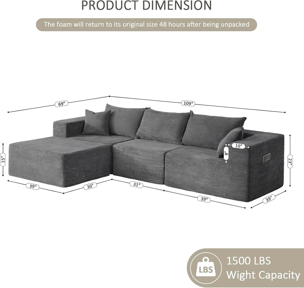 Cloud Sectional Couch with L-Shape Chaise,Modern Modular Sofa with Deep Seat, Upholstered Couches for Living Room Bedroom,No Assembly Required, Beige (Left Facing Chaise)