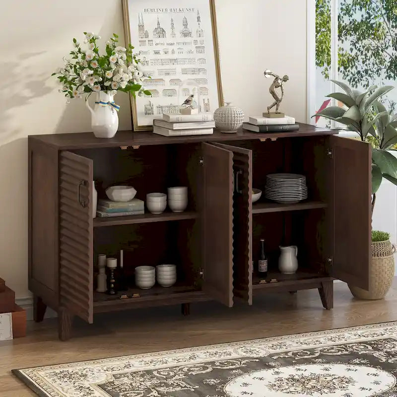 Large 4-Door Sideboard Buffet with Adjustable Shelves for Ample Storage