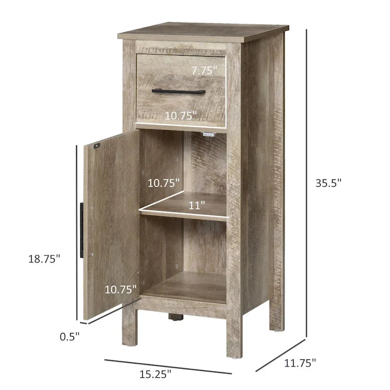 Kleankin Barnwood Bathroom Floor Cabinet with Drawer and Adjustable Shelf - Versatile Storage for Entryway or Living Room