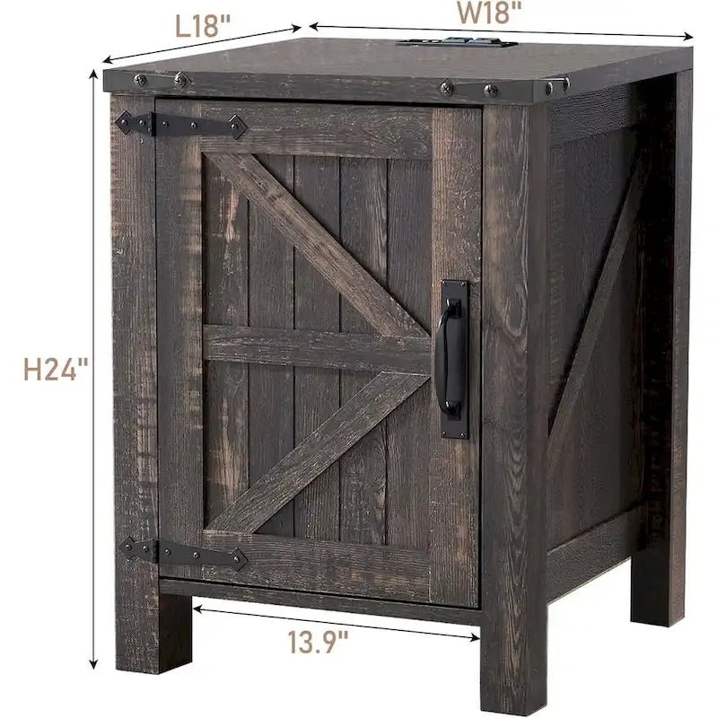 Rustic Wood Nightstand with Charging Station – Versatile End Table and Side Table