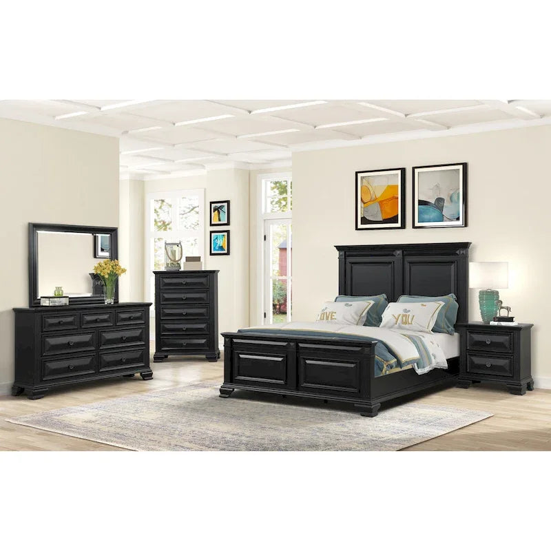 Roundhill Furniture Renova Vintage Black Wooden Bedroom Collection
