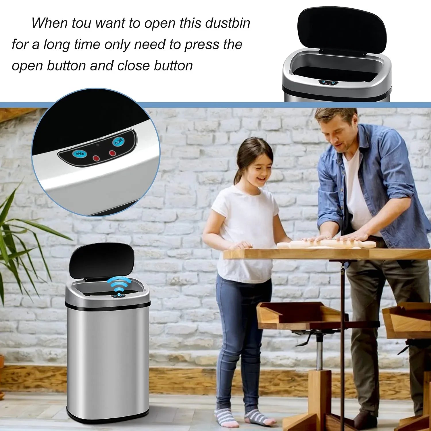 Bigacc 13 Gallon 50 Liter Kitchen Trash Can with Touch-Free & Motion Sensor, Automatic Stainless-Steel Garbage Can, Anti-Fingerprint Mute Designed Trash Bin Brushed Stainless Steel