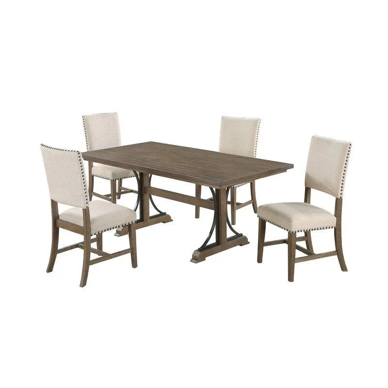 Rustic Dining Set with Upholstered Chairs & Nailhead Trim
