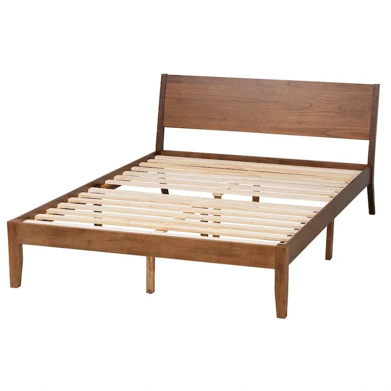 Salvatore Mid-Century Modern Walnut Brown Wood Platform Bed