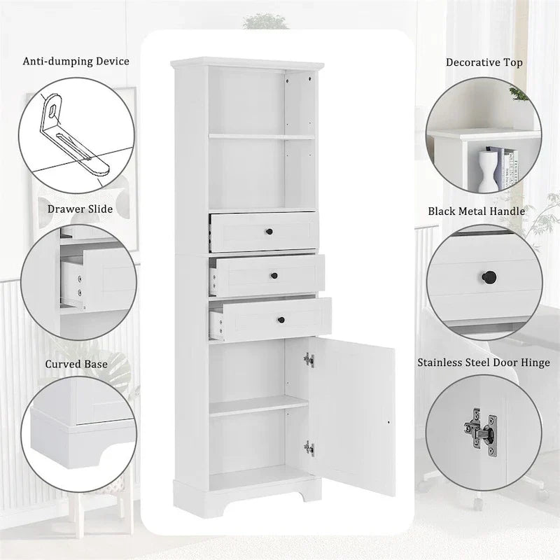 Merax Vertical Bathroom Storage Cabinet with 3 Drawers and Adjustable Shelves