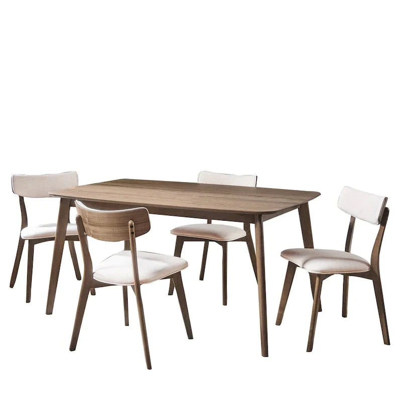 Mid Century Dining Table Set with 4 Upholstered Chairs and Wooden Frame