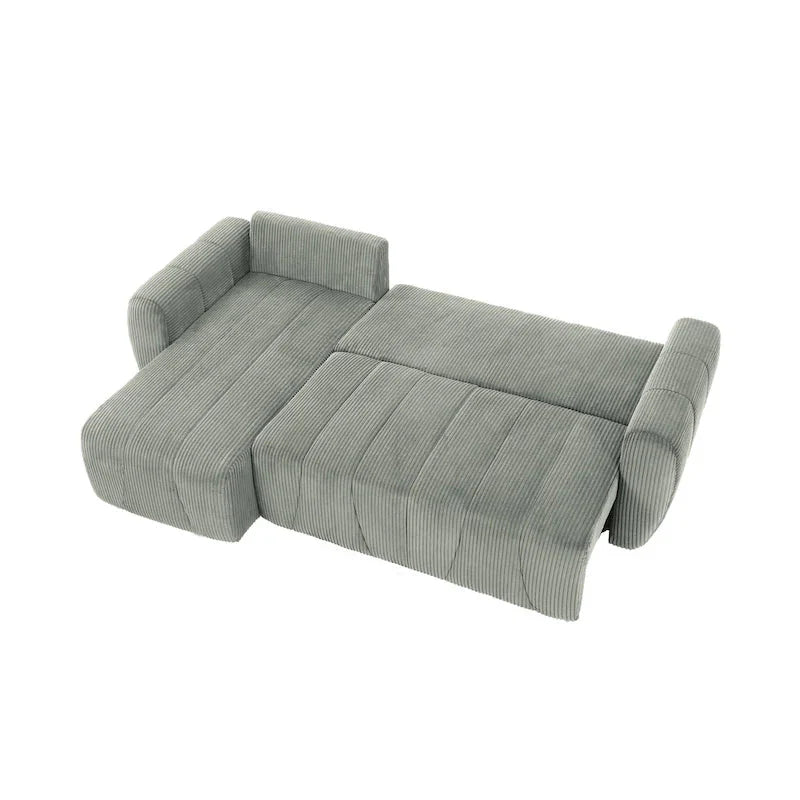 Grey 105.2" Corduroy L-Shaped Convertible Sleeper Sectional with Storage Compartment
