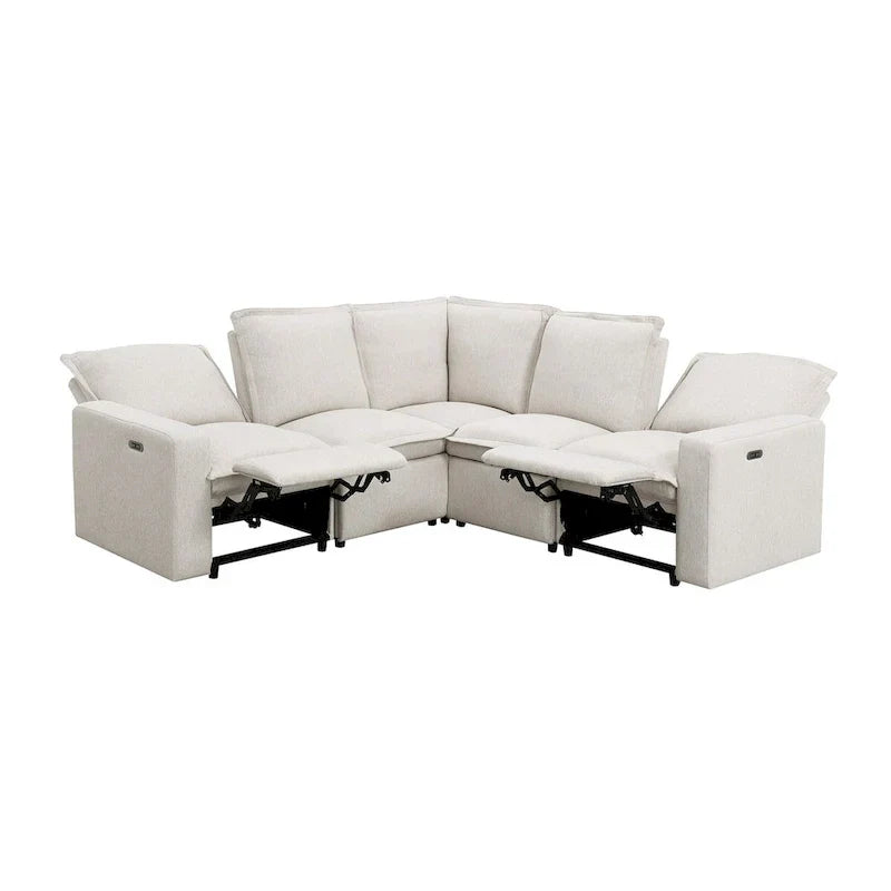 Linen Upholstered Power Recliner L-Shaped Sectional Sofa with USB Port - Soft Home Theater Seating for Living Room